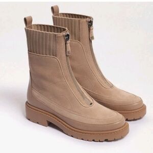 Sam Edelman Leone Lug Sole Chelsea Boot Sesame Tan Zip Up Size 7.5